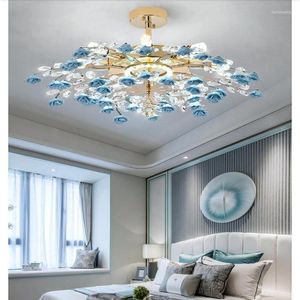 Ceiling Lights Chandeliers Led Art Pendant Lamp Modern Floral Crystal Lusters E14 Ceramic Flush Mounted