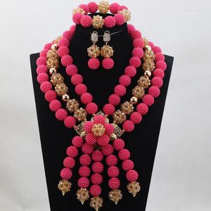 Set di orecchini e collana favolose palline di perline rosa e oro, dichiarazione di matrimonio, gioielli di moda, regalo di compleanno WD379