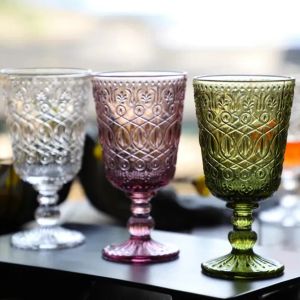 270ML European Style Embossed Stained Glass Wine Lamp Thick Goblets 7 Colors Wedding Decoration Gifts Wine Glasses FY5882
