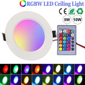 5W 10W 12W Remote Control Colorful RGB LED Downlight Home Round Ceiling Light Dimmable Recessed Lamp RGBW Spotlight Indoor Decor 85-265V+Led Driver