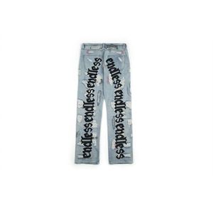 Джинсовые брюки с бесконечной вышивкой Джинсы Rocky с надписью «Сломанные отверстия» Старые модные мужские и женские джинсовые брюки C0401226S
