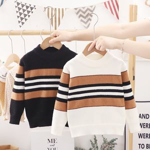 Pullover 2023 Autumn Winter Girls Boys Sweater 2 Color Fashion Striped Knitted Bottoming Shirt For 2 6 Years Children Keep Warm Clothes 230918