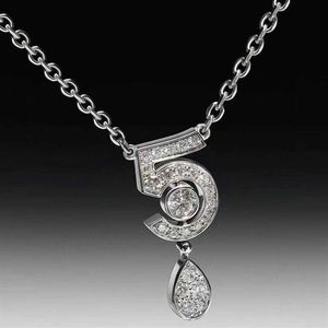 Brand Pure 925 Sterling Silver Jewelry For Women Letter 5 Diamond Water Drop Pendant Cute Flower Party Luxury Brand Necklace209l