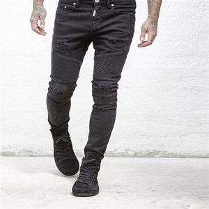 Representar calças de grife de roupas slp azul preto destruído mens slim denim reto motociclista jeans skinny homens jeans rasgados 28-38220m