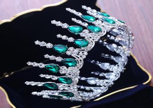 Dobra jakość królowej korony zielonkwostwo kryształowe kryształowe naszczenia ślubne korony dla kobiet nośna opaska do włosów koronami 58898690