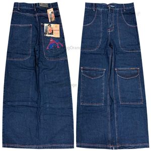 Men's Jeans Harajuku high street hiphop pocket embroidered jeans men's y2k oversized loose straight casual wideleg overalls couple style 230918