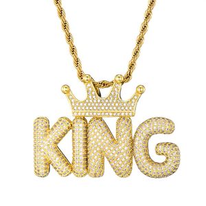 Подвески в стиле хип-хоп Iced Out Crown Bubble Letters, индивидуальное имя, цепочка с кубическим цирконом, подвески, ожерелья для мужчин, Jewelry304x