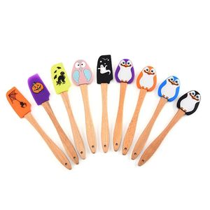 Grädde spatula halloween trähandtag non-stick kök fondant tårta silikon matlagning skrapa kök bakverktyg