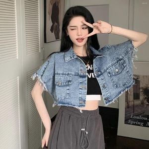 Coletes femininos cortados denim colete sem mangas rasgado cardigan botão acima camisa outerwear casaco vintage estilo punk hip hop roupas