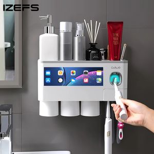 Toothbrush Holders Wall-mounted Toothbrush Holder Toothpaste Squeezer For Home Restroom Storage Rack Auto Toothpaste Dispenser Bathroom Accessories 230918