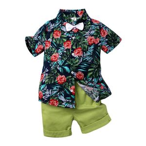 Çocuklar Giyim Setleri Çocuk Giyim Seti Yaz Bebek Bebek Giysileri Çiçek Kravat Gömlek Şortları 2 PCS Gentelman Giysileri Set173Z