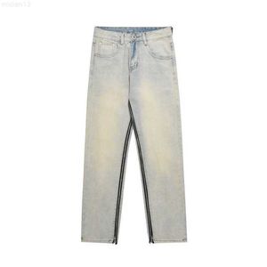 High Street Moda Markası Sarı Çamur Boyalı ve Yıkanmış Eski Zipper Sıradan Düz Bacak Jeans8Gos
