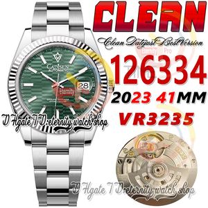 Temiz CF Tarihi 41mm 126334 VR3235 Otomatik Erkekler İzle Yeşil Çukur Desen Kadran Sopa İşaretçileri 904L Oystersteel Bilezik Süper Sürümü Sonsuzluk Hombre Bilek Saatleri