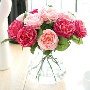 Flores decorativas 2 pçs tecido de seda artificial rosa buquê flor falsa para festa de casamento decoração para casa presentes