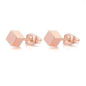 Stud Earrings Simple Cube Copper Ear Piercing For Women Rose Gold Color Classic Daith Pierced On Fashion Jewelry E536