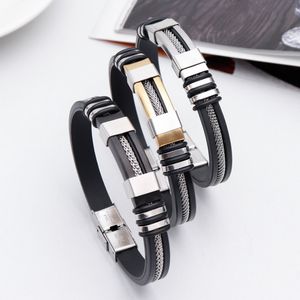 Design de moda pulseiras de aço inoxidável de silicone preto de alta qualidade para homens e mulheres