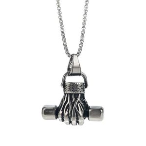 Pendant Necklaces Personality Creative Titanium Steel Necklace Does Not Fade Fitness Fist Dumbbell Sports Punk Hip Hop Power Jewel286B