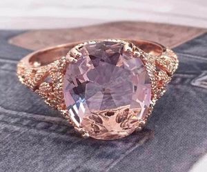 Rose Gold Big Crystal CZ Stone Wedding Ring for Women Unique Design Female Engagement Rings Jewelry9274427