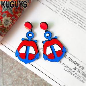 Kuguys brincos de gota de barco com lábio vermelho para mulheres homens hiphop rock balançar brinco pendientes brincos moda joias acrílicas custom216g