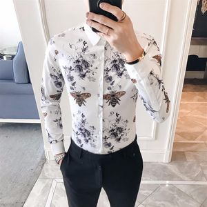 Мужские классические рубашки, роскошная дизайнерская рубашка с принтом, мужская корейская облегающая рубашка с длинным рукавом, Camisa Masculina, сорочка Homme, социальная вечеринка Clu222A