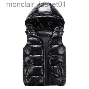 Homens Down Parkas Homem / Mulher / Criança Colete Inverno Com Capuz Brilhante Algodão Colete Casual Colete Masculino Sem Mangas Jaqueta Quente Sobretudos Chapéu Novo J230918