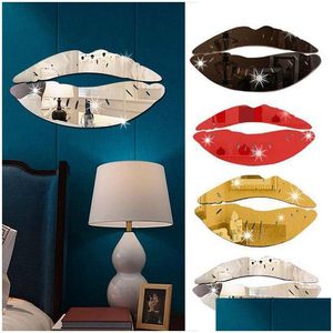 Wall Decor 36Cm Kiss Lip Mirror Sticker Crystal Acrylic 3D Stickers Y Girl Red Lips Decals For Home Decoration Drop Delivery Baby Kids Dhm7A