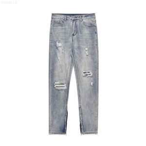 Jeans casual a barilotto dritto con cerniera interna lavati e usurati di marca alla moda di High Street l48q