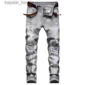 Men's Jeans New Male Ripped Skinny Trousers Slim Biker Outwears Pants Gray Jeans Pantalon Homme X0621 L230918