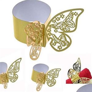 LED TOYS BUTTERFLY HOLLOW NAPKIN RINGS 3Dペーパーバックルウェディングベビーシャワーパーティーレストランテーブル装飾273TドロップデリバリーギフトL DH9DF