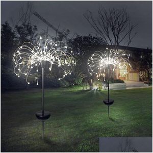 Lâmpadas de gramado 90/120/150 LED luz solar 8 modos de função Dandelion Grass Fireworks Lamp Outdoor Waterproof Garden Pátio Drop Delivery Li Dheny