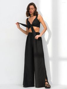 Damen-Nachtwäsche Marthaqiqi Sexy Pyjama-Sets Low-Cut-Dessous-Nachtwäsche Schnür-Nachthemden Weite Beinhosen Sommer-Heimkleidung für Frauen