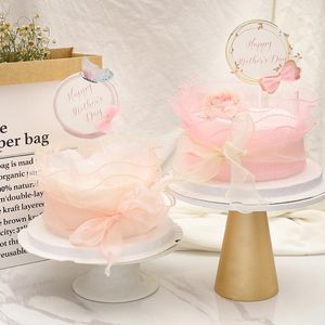 ケーキツールピンクの弓の花の装飾アクセサリーボウノットトッパーカップケーキのための幸せな母の日トッパー