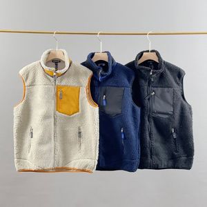 Jaqueta masculina de lã com borda cruzada American Bata Colete masculino e feminino Casaco de lã de cordeiro casual jaqueta solta outono / inverno regata esportiva