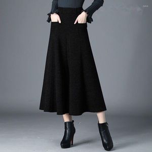 Damenhose Frauen Winter Woll weit Bein Baggy Kleid Wolle grau schwarze Kalb Länge Elegant RH581