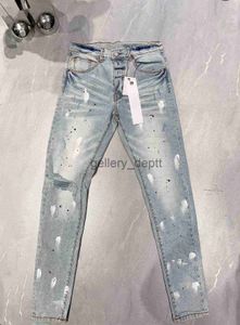 Męskie spodnie moda marka MARN MĘŻCZYZNA JAKIET Błękitne dżinsy ręcznie robione farba Slim Casual Pants J230918