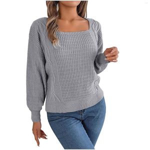 Kvinnors tröjor Fashion Casual Solid Color Square Neck tröja Kvinnlig vinterlång ärm Temperament Warm Knit Pullovers Top 2023