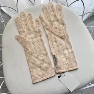 Chic Letter Embroidery Lace Gloves Sunscreen Drive Mittens Women Long Mesh Glove With Gift Box LL