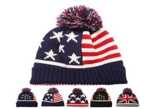 Women Men Winter Pom Poms ball Knitted Cap Unisex Casual USA American flag Beanies Hat British flag Skullies Beanie hat Gorros4336767