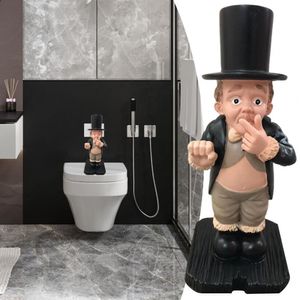 Dekorative Objekte Figuren Lustige kreative Parodie Papierhalter Statue Niedliche Harz-Butler-Form Taschentuchständer Rack Skulptur für Toiletten-Desktop-Dekor 230918