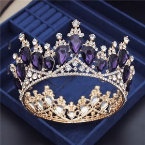 Wedding Hair Jewelry Purple Crystal Circle Bridal Diadem Royal Queen Round Tiaras Bride Head Ornaments Banquet Wedding Crown Hair Jewelry Ornament 230918