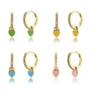 Hoop & Huggie 925 Sterling Silver Earrings For Women Zircon Crystal Colorful Love Heart Pendientes Plata X6302m