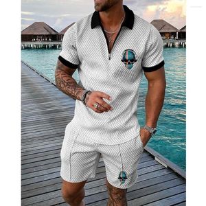 Herren-Trainingsanzüge, Polo-Trainingsanzug, Shorts-Sets für Männer, Kleidung, dunkler Totenkopf-Deejay mit isländischer Flagge, modisches 2-teiliges Jogging-Kostüm, Anime