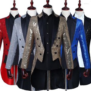 Abiti da uomo Paillettes dorate lucide Glitter Frac Giacca da uomo Festa di scena Matrimonio Sposo Rosso Blu Argento Nero Smoking Blazer