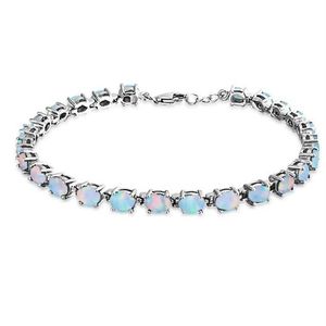 Silbernes Charm-Armband, weißer Feueropal, 925er Sterlingsilber, 925er Sterlingsilber, synthetischer Opal, ovales Tennisarmband, 8 26 Zoll, für Damen, Fash315N