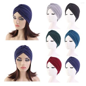 Ethnic Clothing Muslim Women Hijab Knot Pleated Bonnet Cancer Chemo Cap Inner Hat Solid Color Beanies Turbante Headcover Head Wrap