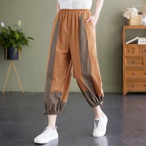 Kadın Pantolon 2023 Varış Patchwork Yüksek Bel Vintage Yaz Bloomers Office Lady Workharem Moda Kadınlar Günlük