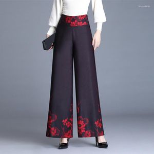 Women's Pants Spring Fall Vintage Womens High Waisted Wide Leg Floral Printed Trousers Female Women Casual Flower Pattern