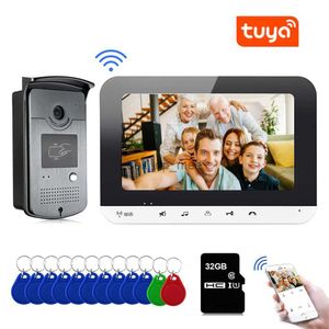 Doorbells Tuya Smart WiFi Video Intercom System 7 Inch MonItor Video Door Phone Waterproof RFID Keyfob Camera Support TF Card Record HKD230918