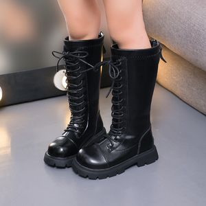 Sneakers Girls High Boots Zipper Solid Color Korean Style Barn mode Casual 2023 Kids Shoes Non Slip Classic Elegant Chic Spring 230918