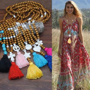 2020 Fashion Long chain Wooden Beads Boho Jewelry Womens Butterfly Heart Star Charms Colorful Tassel Necklace241y